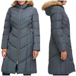 Cole Haan Signature Long Down Puffer Coat Parka w/ Faux-Fur-Trim Hood, Women XL
